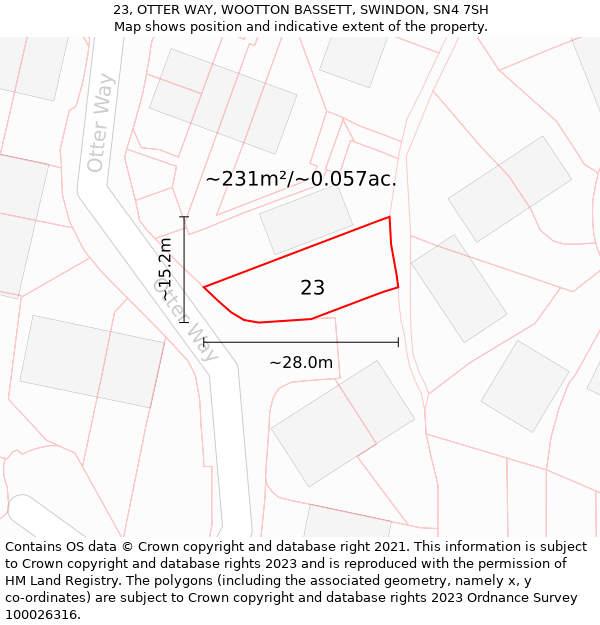 23, OTTER WAY, WOOTTON BASSETT, SWINDON, SN4 7SH: Plot and title map