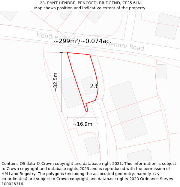 23, PANT HENDRE, PENCOED, BRIDGEND, CF35 6LN: Plot and title map