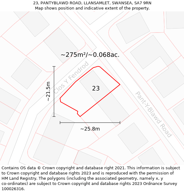 23, PANTYBLAWD ROAD, LLANSAMLET, SWANSEA, SA7 9RN: Plot and title map