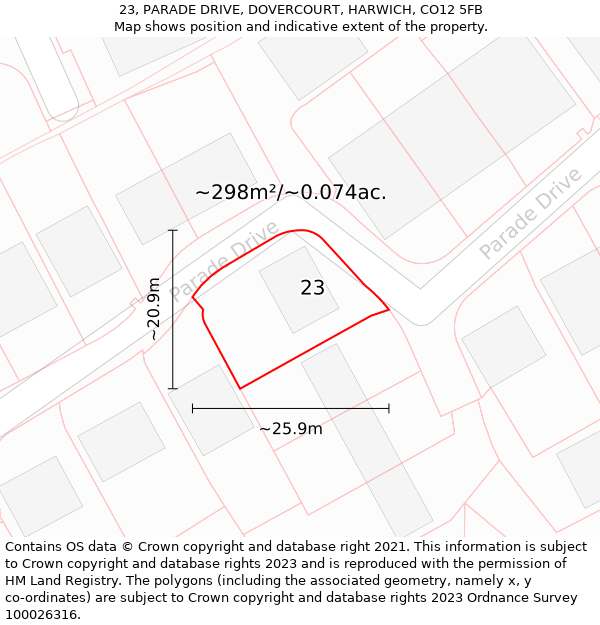 23, PARADE DRIVE, DOVERCOURT, HARWICH, CO12 5FB: Plot and title map