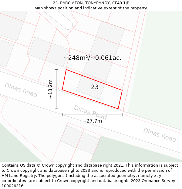 23, PARC AFON, TONYPANDY, CF40 1JP: Plot and title map