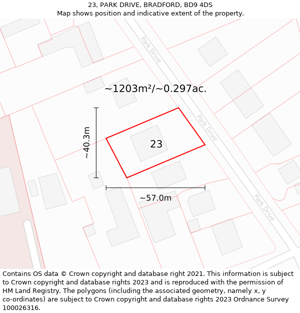 23, PARK DRIVE, BRADFORD, BD9 4DS: Plot and title map