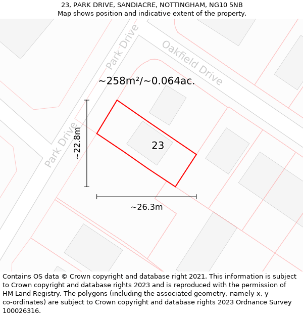 23, PARK DRIVE, SANDIACRE, NOTTINGHAM, NG10 5NB: Plot and title map