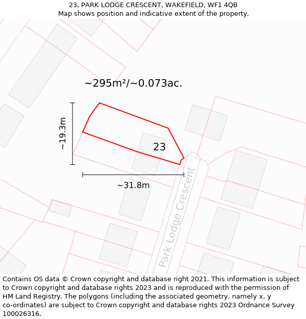 23, PARK LODGE CRESCENT, WAKEFIELD, WF1 4QB: Plot and title map