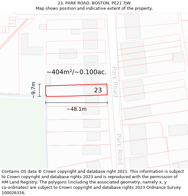 23, PARK ROAD, BOSTON, PE21 7JW: Plot and title map