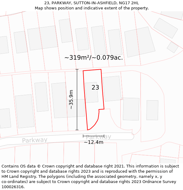 23, PARKWAY, SUTTON-IN-ASHFIELD, NG17 2HL: Plot and title map