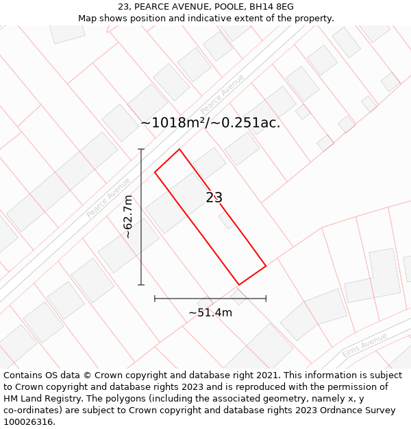 23, PEARCE AVENUE, POOLE, BH14 8EG: Plot and title map