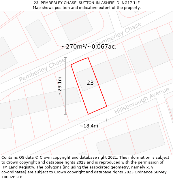 23, PEMBERLEY CHASE, SUTTON-IN-ASHFIELD, NG17 1LF: Plot and title map