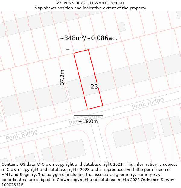 23, PENK RIDGE, HAVANT, PO9 3LT: Plot and title map