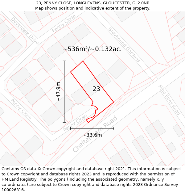 23, PENNY CLOSE, LONGLEVENS, GLOUCESTER, GL2 0NP: Plot and title map