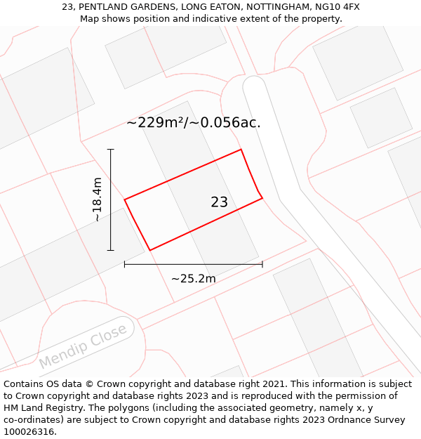 23, PENTLAND GARDENS, LONG EATON, NOTTINGHAM, NG10 4FX: Plot and title map