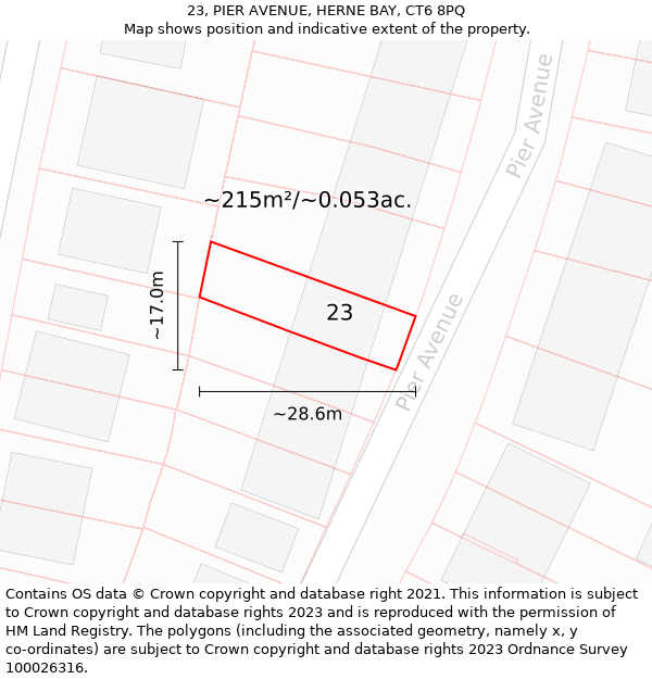 23, PIER AVENUE, HERNE BAY, CT6 8PQ: Plot and title map