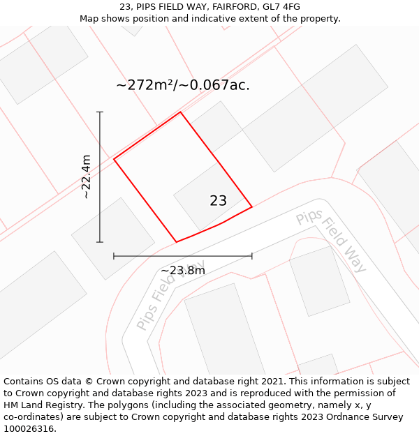 23, PIPS FIELD WAY, FAIRFORD, GL7 4FG: Plot and title map