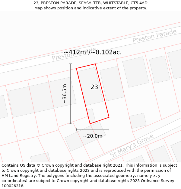 23, PRESTON PARADE, SEASALTER, WHITSTABLE, CT5 4AD: Plot and title map