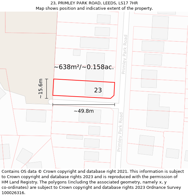 23, PRIMLEY PARK ROAD, LEEDS, LS17 7HR: Plot and title map