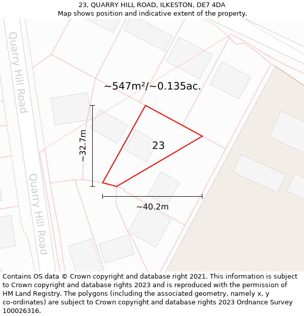 23, QUARRY HILL ROAD, ILKESTON, DE7 4DA: Plot and title map