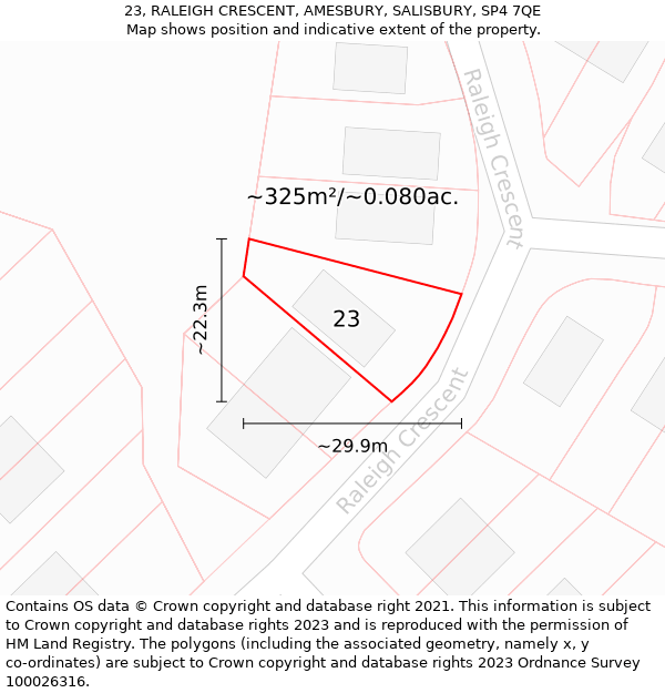 23, RALEIGH CRESCENT, AMESBURY, SALISBURY, SP4 7QE: Plot and title map