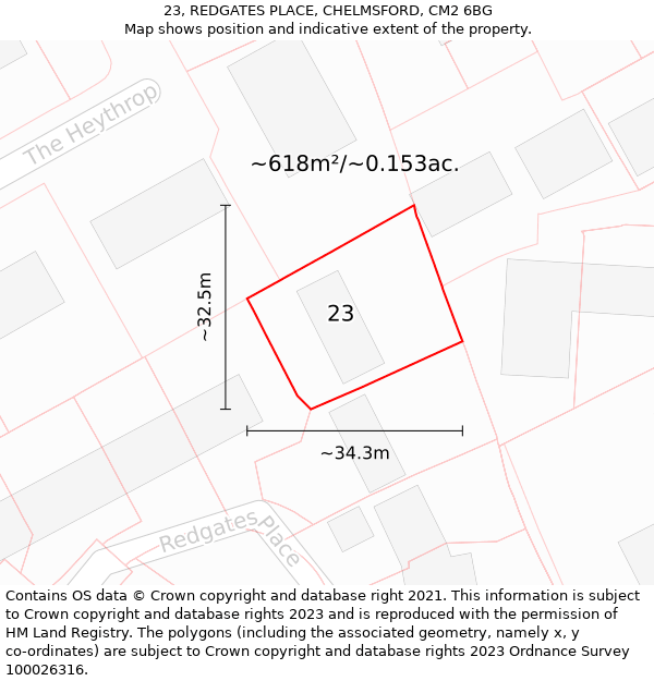 23, REDGATES PLACE, CHELMSFORD, CM2 6BG: Plot and title map