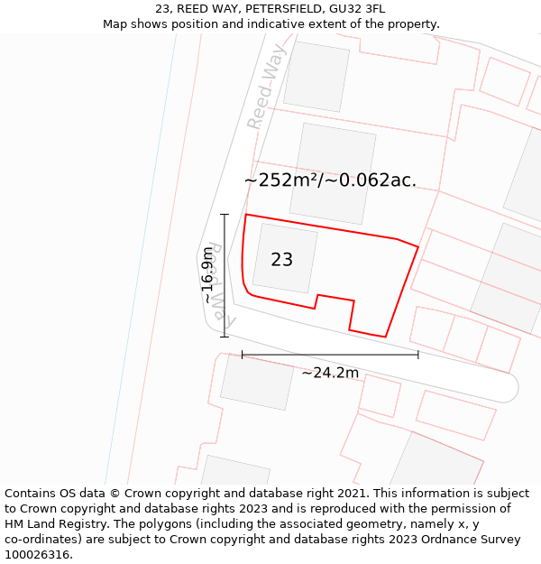 23, REED WAY, PETERSFIELD, GU32 3FL: Plot and title map