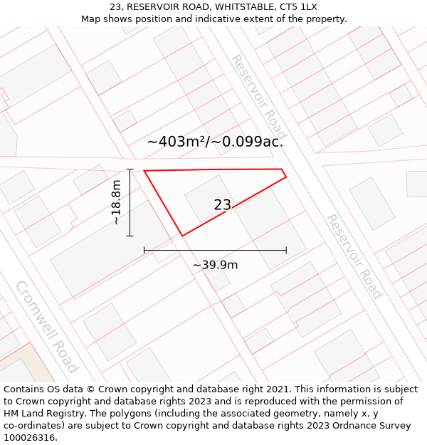 23, RESERVOIR ROAD, WHITSTABLE, CT5 1LX: Plot and title map