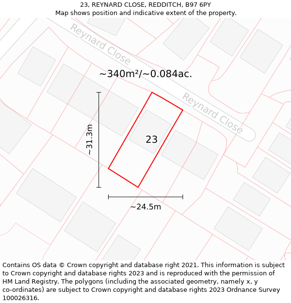 23, REYNARD CLOSE, REDDITCH, B97 6PY: Plot and title map