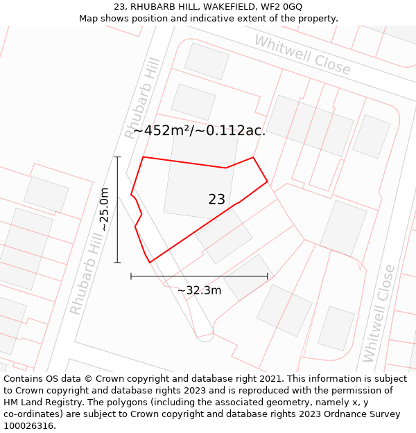 23, RHUBARB HILL, WAKEFIELD, WF2 0GQ: Plot and title map