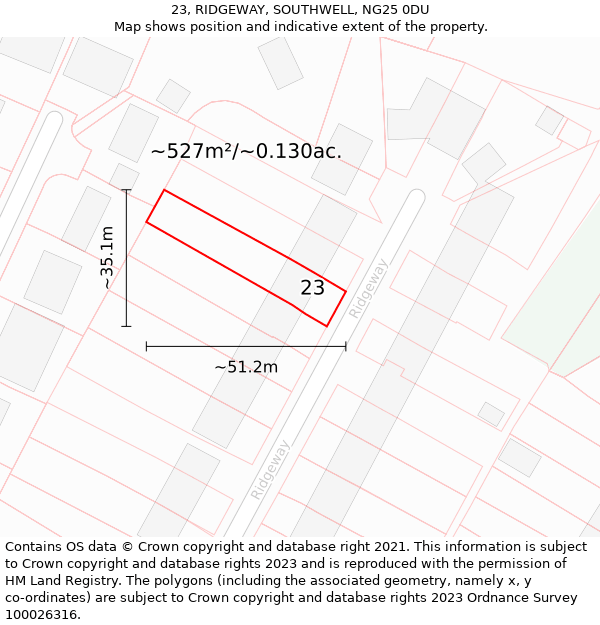 23, RIDGEWAY, SOUTHWELL, NG25 0DU: Plot and title map