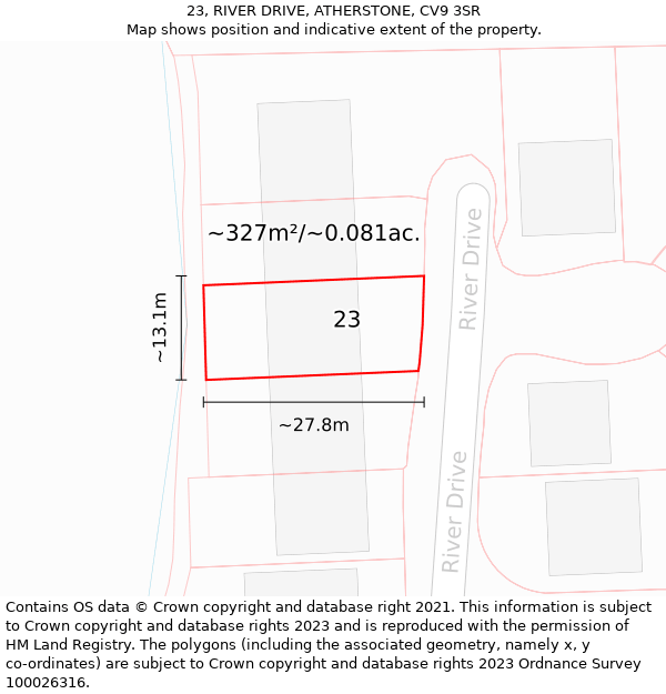 23, RIVER DRIVE, ATHERSTONE, CV9 3SR: Plot and title map