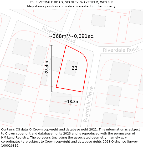 23, RIVERDALE ROAD, STANLEY, WAKEFIELD, WF3 4LB: Plot and title map