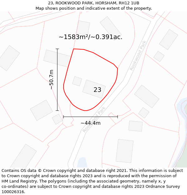23, ROOKWOOD PARK, HORSHAM, RH12 1UB: Plot and title map