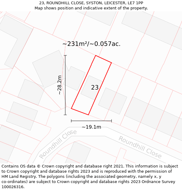 23, ROUNDHILL CLOSE, SYSTON, LEICESTER, LE7 1PP: Plot and title map