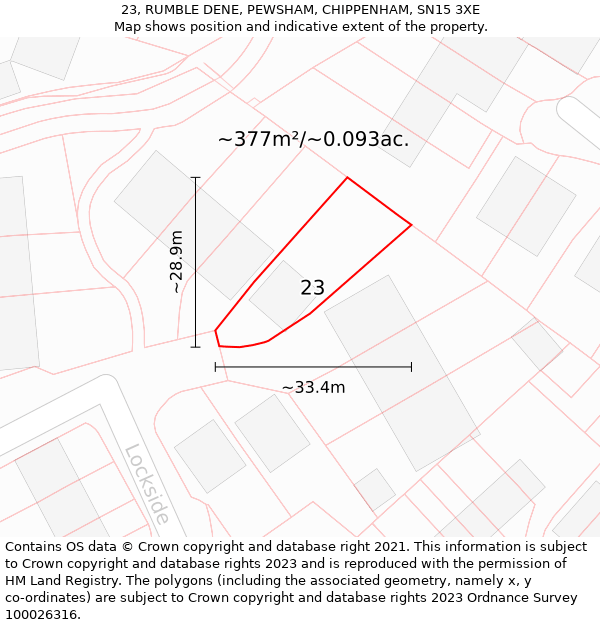 23, RUMBLE DENE, PEWSHAM, CHIPPENHAM, SN15 3XE: Plot and title map