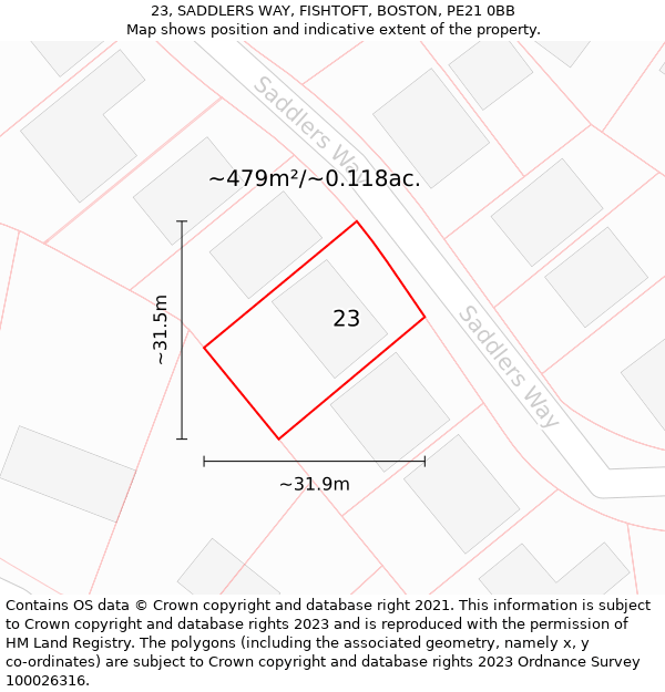 23, SADDLERS WAY, FISHTOFT, BOSTON, PE21 0BB: Plot and title map