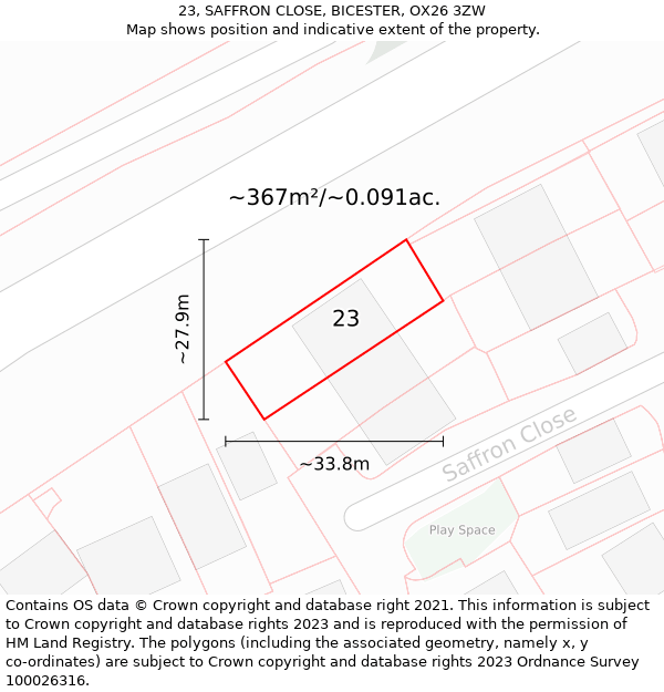 23, SAFFRON CLOSE, BICESTER, OX26 3ZW: Plot and title map