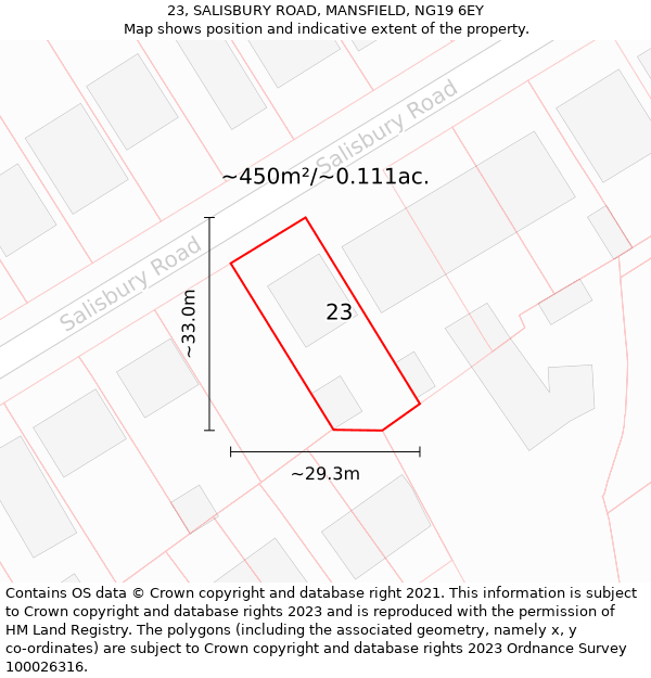 23, SALISBURY ROAD, MANSFIELD, NG19 6EY: Plot and title map