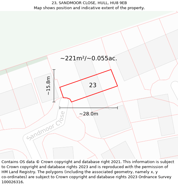 23, SANDMOOR CLOSE, HULL, HU8 9EB: Plot and title map