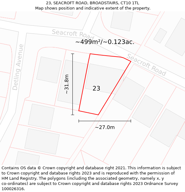 23, SEACROFT ROAD, BROADSTAIRS, CT10 1TL: Plot and title map