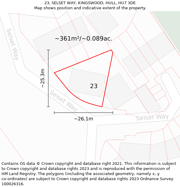 23, SELSET WAY, KINGSWOOD, HULL, HU7 3DE: Plot and title map