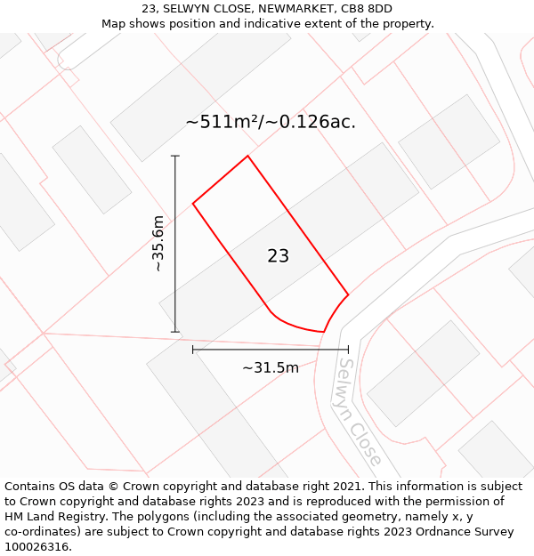 23, SELWYN CLOSE, NEWMARKET, CB8 8DD: Plot and title map