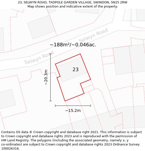 23, SELWYN ROAD, TADPOLE GARDEN VILLAGE, SWINDON, SN25 2RW: Plot and title map