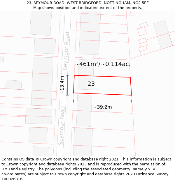 23, SEYMOUR ROAD, WEST BRIDGFORD, NOTTINGHAM, NG2 5EE: Plot and title map