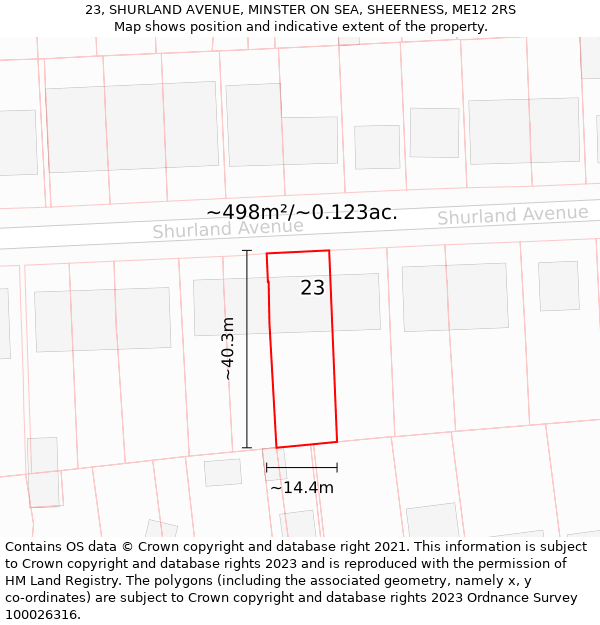23, SHURLAND AVENUE, MINSTER ON SEA, SHEERNESS, ME12 2RS: Plot and title map