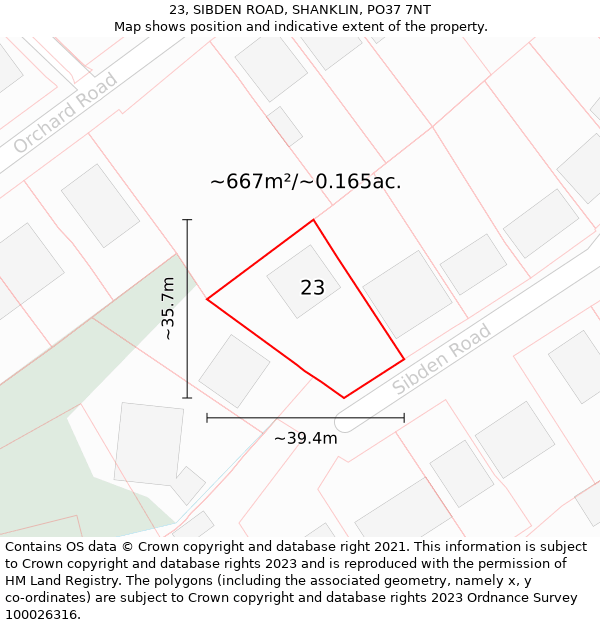 23, SIBDEN ROAD, SHANKLIN, PO37 7NT: Plot and title map