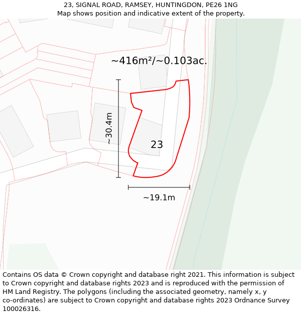 23, SIGNAL ROAD, RAMSEY, HUNTINGDON, PE26 1NG: Plot and title map