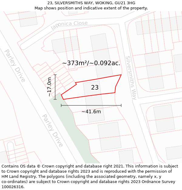 23, SILVERSMITHS WAY, WOKING, GU21 3HG: Plot and title map