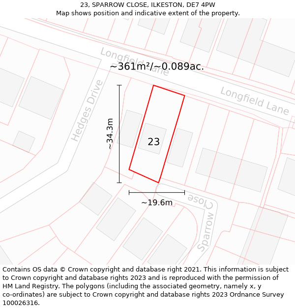 23, SPARROW CLOSE, ILKESTON, DE7 4PW: Plot and title map