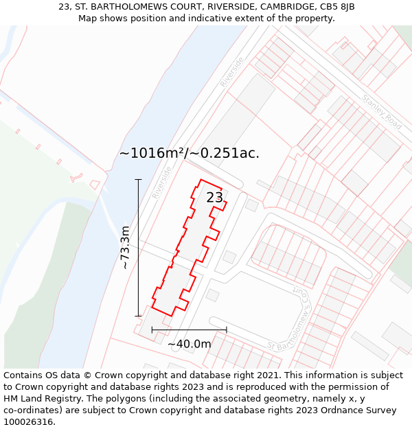 23, ST. BARTHOLOMEWS COURT, RIVERSIDE, CAMBRIDGE, CB5 8JB: Plot and title map