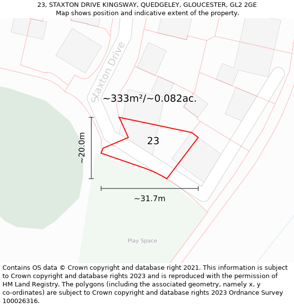 23, STAXTON DRIVE KINGSWAY, QUEDGELEY, GLOUCESTER, GL2 2GE: Plot and title map