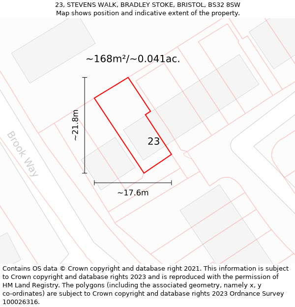 23, STEVENS WALK, BRADLEY STOKE, BRISTOL, BS32 8SW: Plot and title map