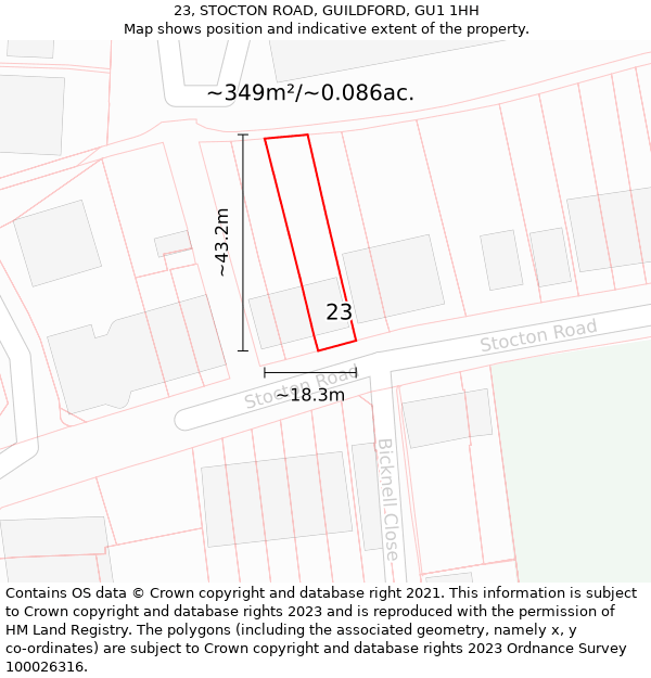 23, STOCTON ROAD, GUILDFORD, GU1 1HH: Plot and title map